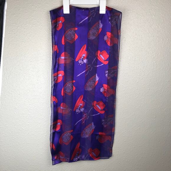 Purple & Red Hat Print Striped Lightweight Scarf - Picture 2 of 10